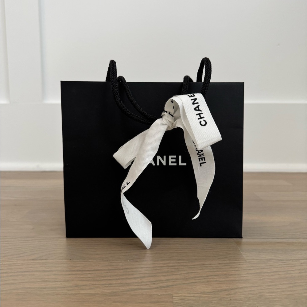 Chanel Black Gift Bag with White Ribbon